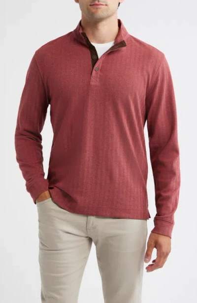 Johnnie-o Herringbone Long Sleeve Henley In Brown