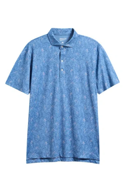 Johnnie-o Osmond Leaf Print Performance Jersey Polo In Blue