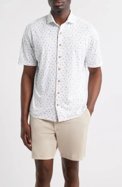 Johnnie-o Shortboard Knit Short Sleeve Button-up Shirt In White