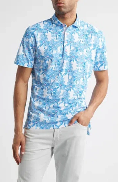 Johnnie-o The Grove Palm Tree Print Prep-formance Golf Polo In Palisades Blue