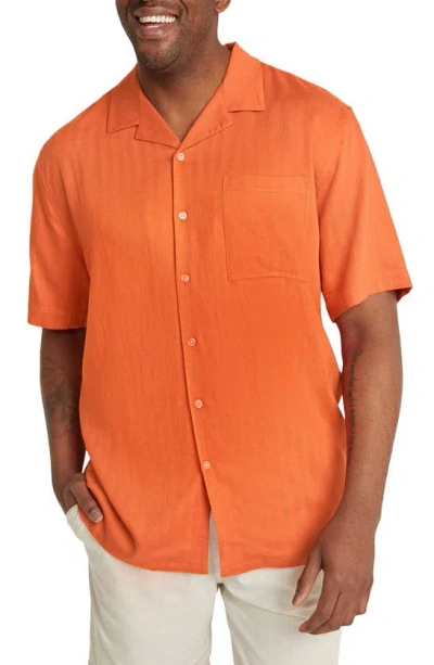 Johnny Bigg Casper Relaxed Fit Herringbone Camp Shirt In Orange