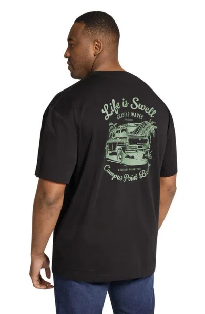 Johnny Bigg Chasing Waves Organic Cotton Graphic T-shirt In Black