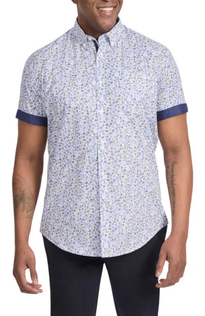 Johnny Bigg Ezra Floral Short Sleeve Stretch Cotton Button-down Shirt In White