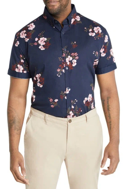Johnny Bigg Flint Slim Fit Floral Short Sleeve Button-down Shirt In Navy