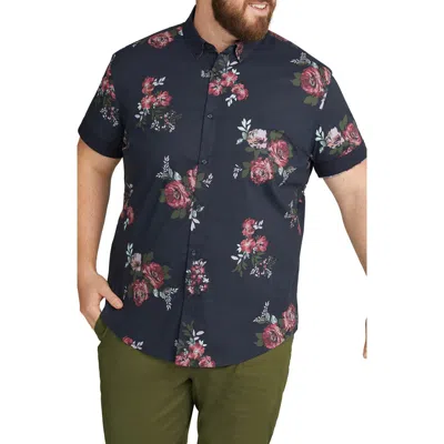 Johnny Bigg Kennedy Floral Short Sleeve Stretch Cotton Button-down Shirt In Navy