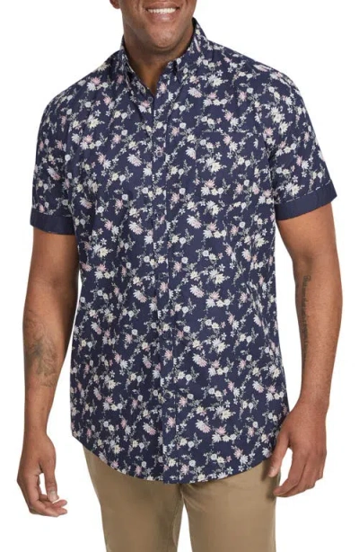 Johnny Bigg Nova Floral Short Sleeve Stretch Cotton Button-down Shirt In Navy