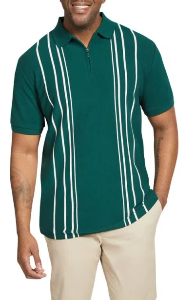 Johnny Bigg Oscar Vertical Stripe Cotton Quarter Zip Polo In Green