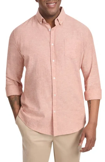 Johnny Bigg Regular Fit Serge Linen & Cotton Button-down Shirt In Terracotta