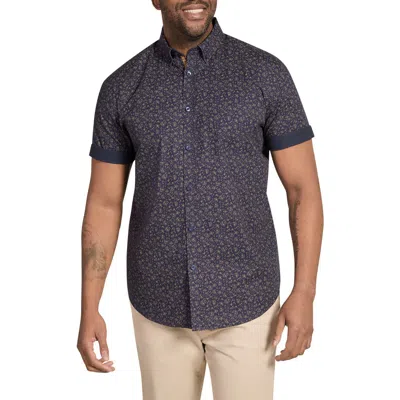 Johnny Bigg Simon Floral Short Sleeve Stretch Cotton Button-down Shirt In Navy