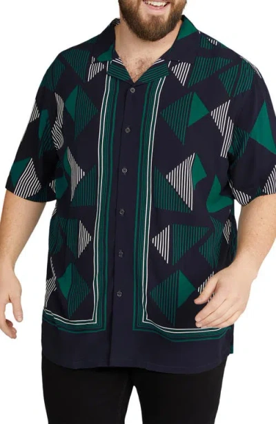 Johnny Bigg Travis Relaxed Fit Geo Print Camp Shirt In Navy