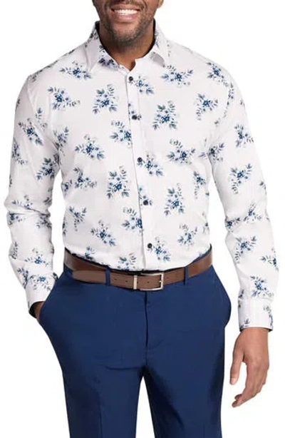 Johnny Bigg Verdon Floral Stretch Cotton Button-up Shirt In White/navy