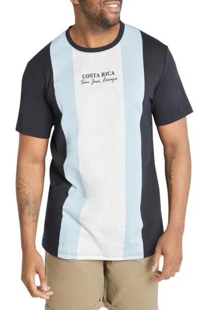 Johnny Bigg Vertical Stripe Colourblock Curve Hem Cotton T-shirt In Sky