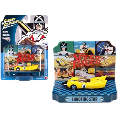 Johnny Lightning 0.16 4 Diecast Model Car For Racer X Shooting Star No. 9 Yellow With Collectible Tin Display Speed R