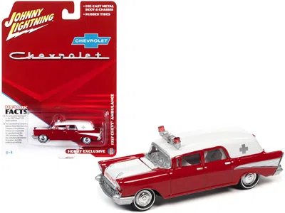 Johnny Lightning 1957 Chevrolet Ambulance Kosmos Red And White With White Interior 1/64 Diecast Model Car By Johnny L