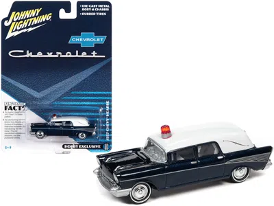 Johnny Lightning 1957 Chevrolet Hearse Metisse Blue Metallic With White Top 1/64 Diecast Model Car By Johnny Lightnin