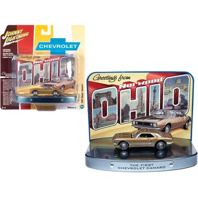 Johnny Lightning 1967 Chevrolet Camaro Gold With Gold Interior With Collectible Tin Display The First Chevrolet Camar