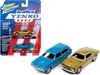 Johnny Lightning 1967 Chevrolet Camaro Ss Gold Metallic And 1972 Chevrolet Vega Stinger Wagon Blue "yenko" Set Of 2 C