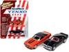 Johnny Lightning 1969 Chevrolet Camaro Hugger Orange With Black Top And Stripes And 1967 Chevrolet Camaro Black With 