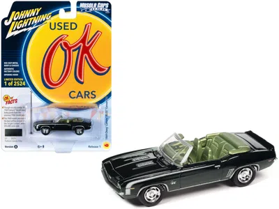 Johnny Lightning 1969 Chevrolet Camaro Rs/ss Convertible Fathom Green Metallic With White Stripes And Light Green Int