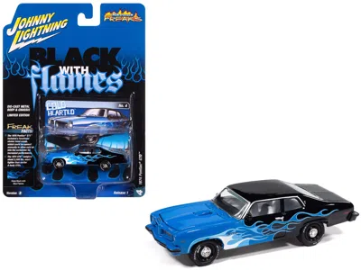Johnny Lightning 1974 Pontiac Gto Black And Blue With Blue Flame Graphics With White Interior "black With