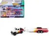 Johnny Lightning 1980 Toyota Land Cruiser Pickup Truck White And Red With Stripes And Open Car Trailer Limited Editio In Black