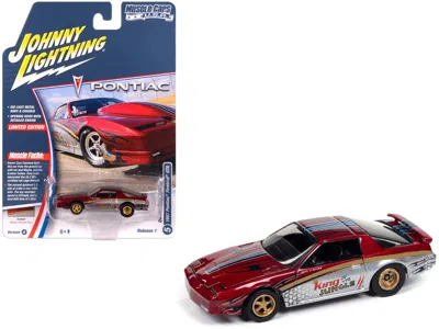 Johnny Lightning 1987 Pontiac Firebird Gta "king Of The Jungle" Red And Silver Metallic With Graphics "muscle