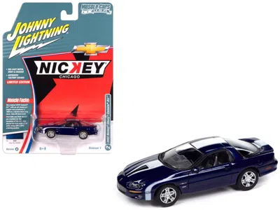 Johnny Lightning 2002 Chevrolet Nickey Camaro Zl1 Navy Blue Metallic With White Stripes "muscle Cars Usa" Series