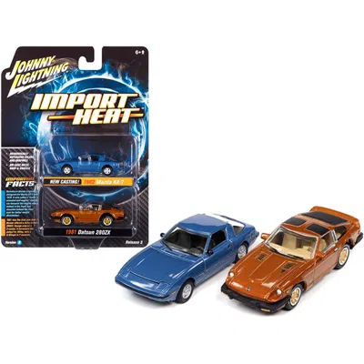 Johnny Lightning 2.5 X 2 In. 1-64 Scale 1982 Mazda Rx-7 & 1981 Datsun 280zx Import Heat Cars Diecast Model Cars Metal