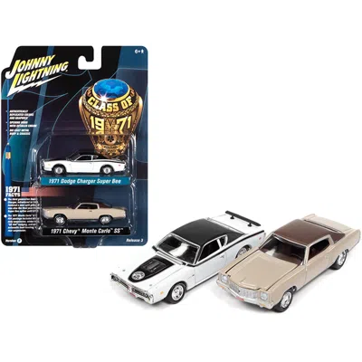 Johnny Lightning 3 In. 1-64 Scale 1971 Chevrolet Monte Carlo Ss Class Dodge Charger Super Bee Diecast Model Car White