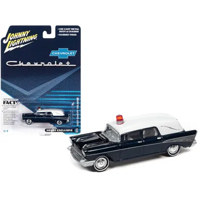 Johnny Lightning 3 In. Metisse Blue Metallic With White Top 1 By 64 Diecast Model Car For 1957 Chevrolet Hearse