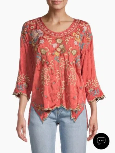 Pre-owned Johnny Was $295  Gabriela Embroidered Blouse Rosewood Sz. L In Orange