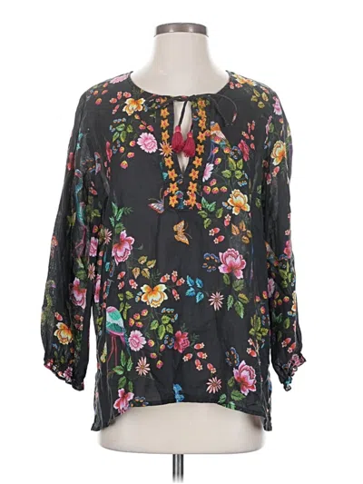 Pre-owned Johnny Was 3/4 Sleeve Blouse In Black