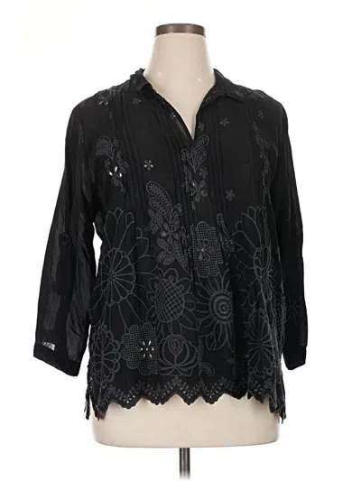 Pre-owned Johnny Was 3/4 Sleeve Blouse In Black