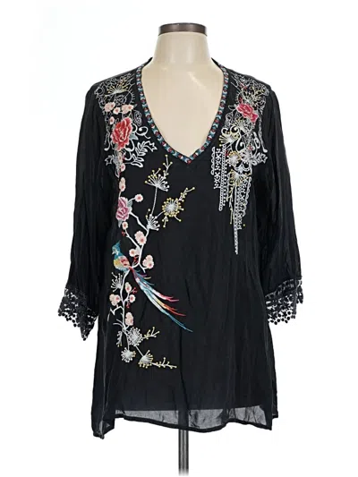 Pre-owned Johnny Was 3/4 Sleeve Blouse In Black