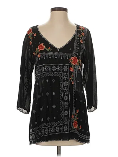 Pre-owned Johnny Was 3/4 Sleeve Blouse In Black