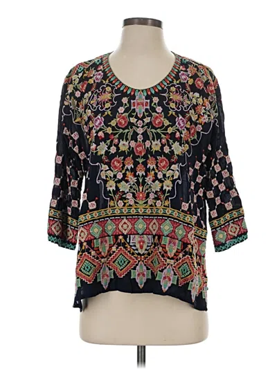 Pre-owned Johnny Was 3/4 Sleeve Blouse In Black