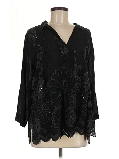 Pre-owned Johnny Was 3/4 Sleeve Blouse In Black