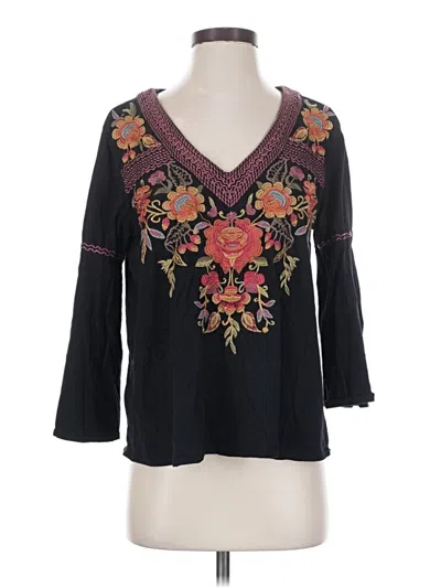 Pre-owned Johnny Was 3/4 Sleeve Blouse In Black