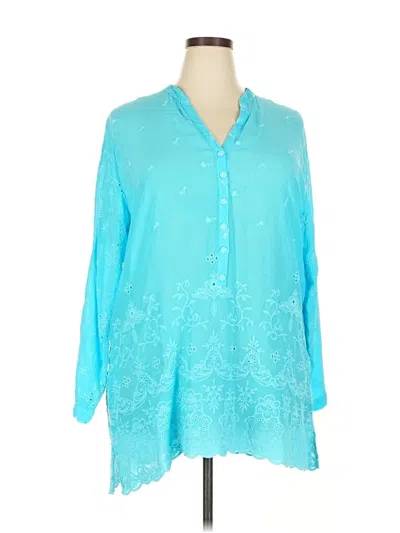 Pre-owned Johnny Was 3/4 Sleeve Blouse In Blue