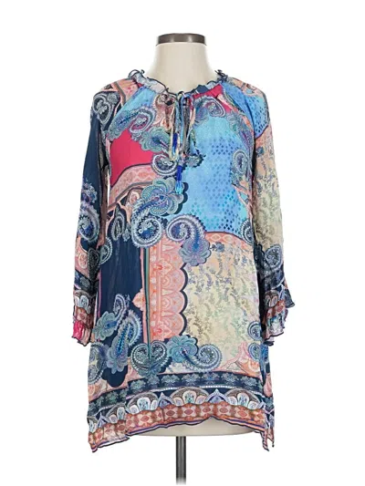 Pre-owned Johnny Was 3/4 Sleeve Blouse In Blue