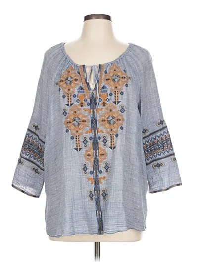 Pre-owned Johnny Was 3/4 Sleeve Blouse In Blue