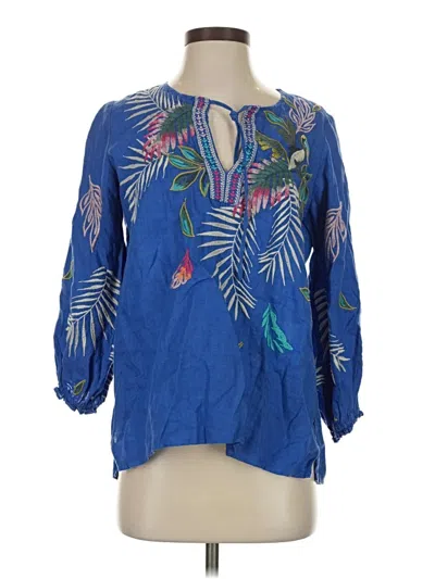 Pre-owned Johnny Was 3/4 Sleeve Blouse In Blue