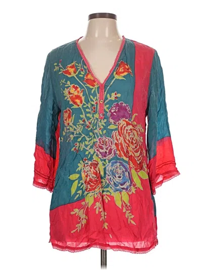 Pre-owned Johnny Was 3/4 Sleeve Blouse In Blue