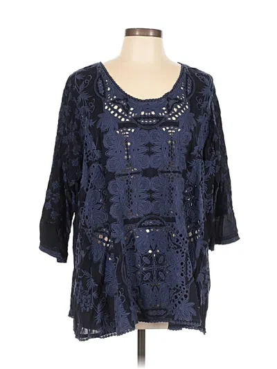 Pre-owned Johnny Was 3/4 Sleeve Blouse In Blue