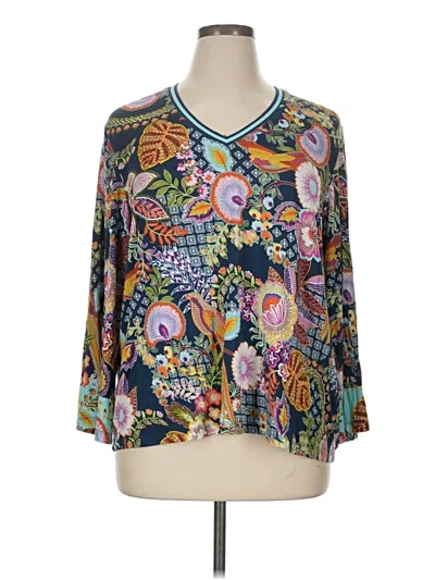 Pre-owned Johnny Was 3/4 Sleeve Blouse In Blue