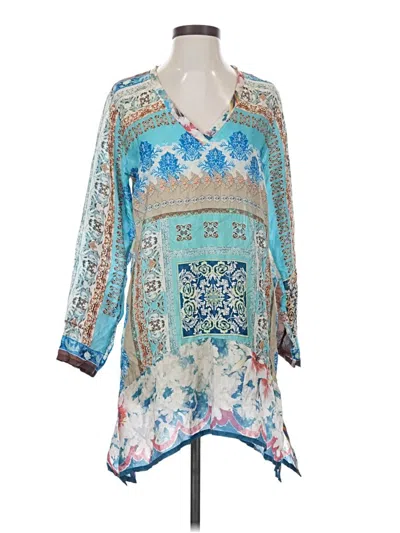 Pre-owned Johnny Was 3/4 Sleeve Blouse In Blue