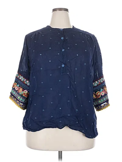 Pre-owned Johnny Was 3/4 Sleeve Blouse In Blue