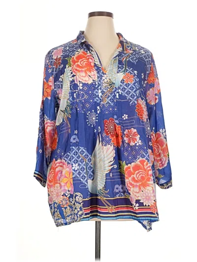 Pre-owned Johnny Was 3/4 Sleeve Blouse In Blue