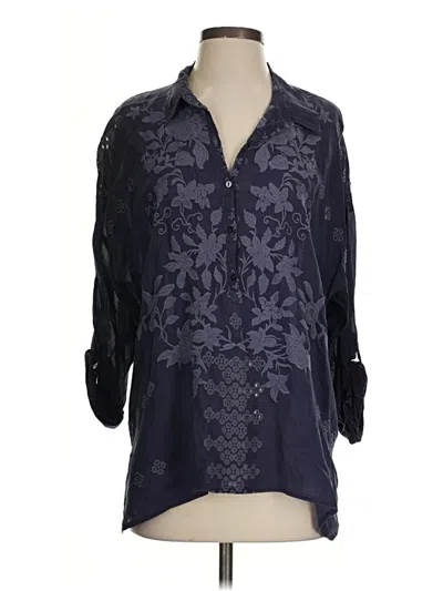 Pre-owned Johnny Was 3/4 Sleeve Blouse In Blue