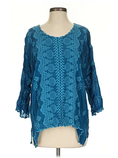 Pre-owned Johnny Was 3/4 Sleeve Blouse In Blue